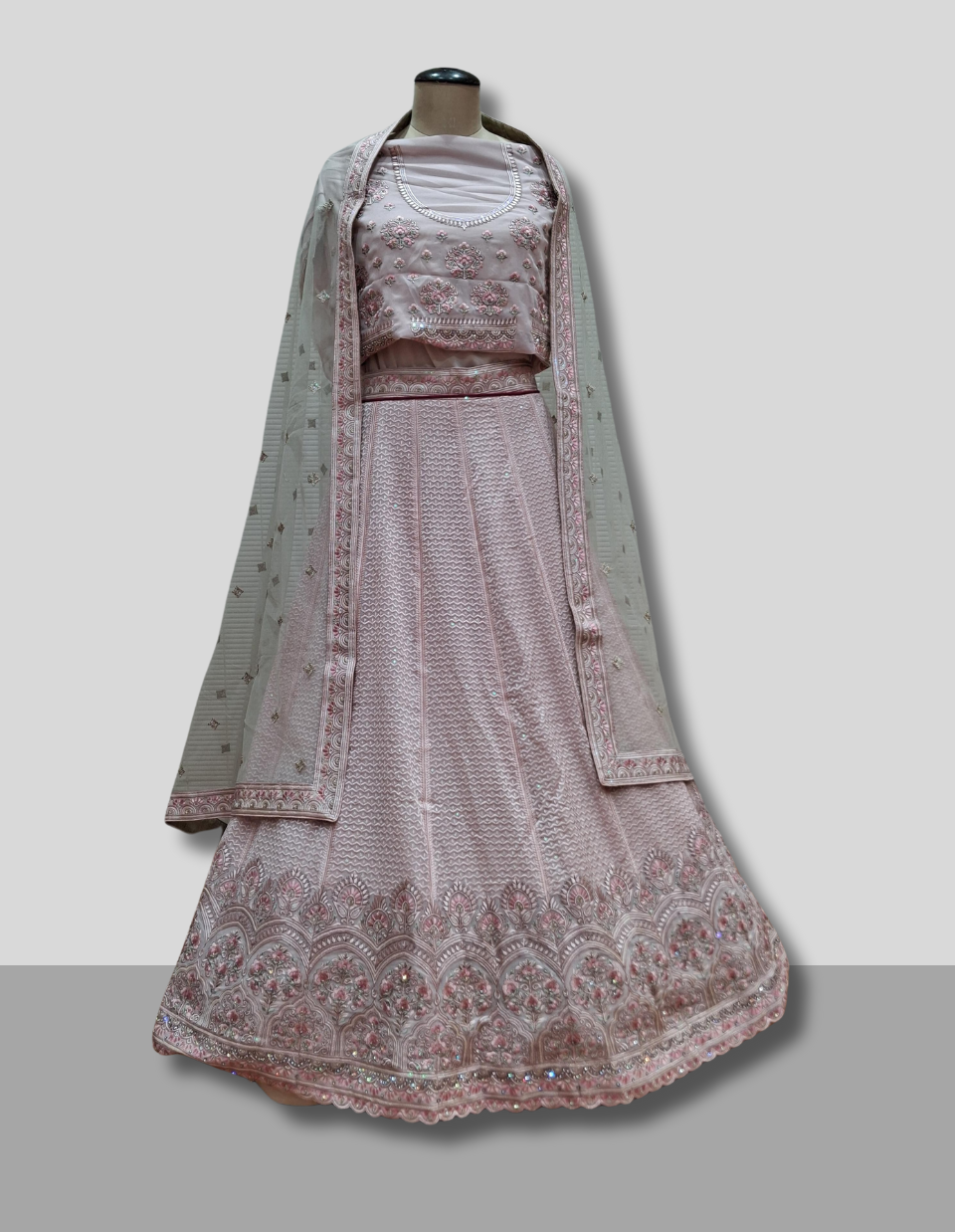 Soft Pink Floral Embroidered Lehenga