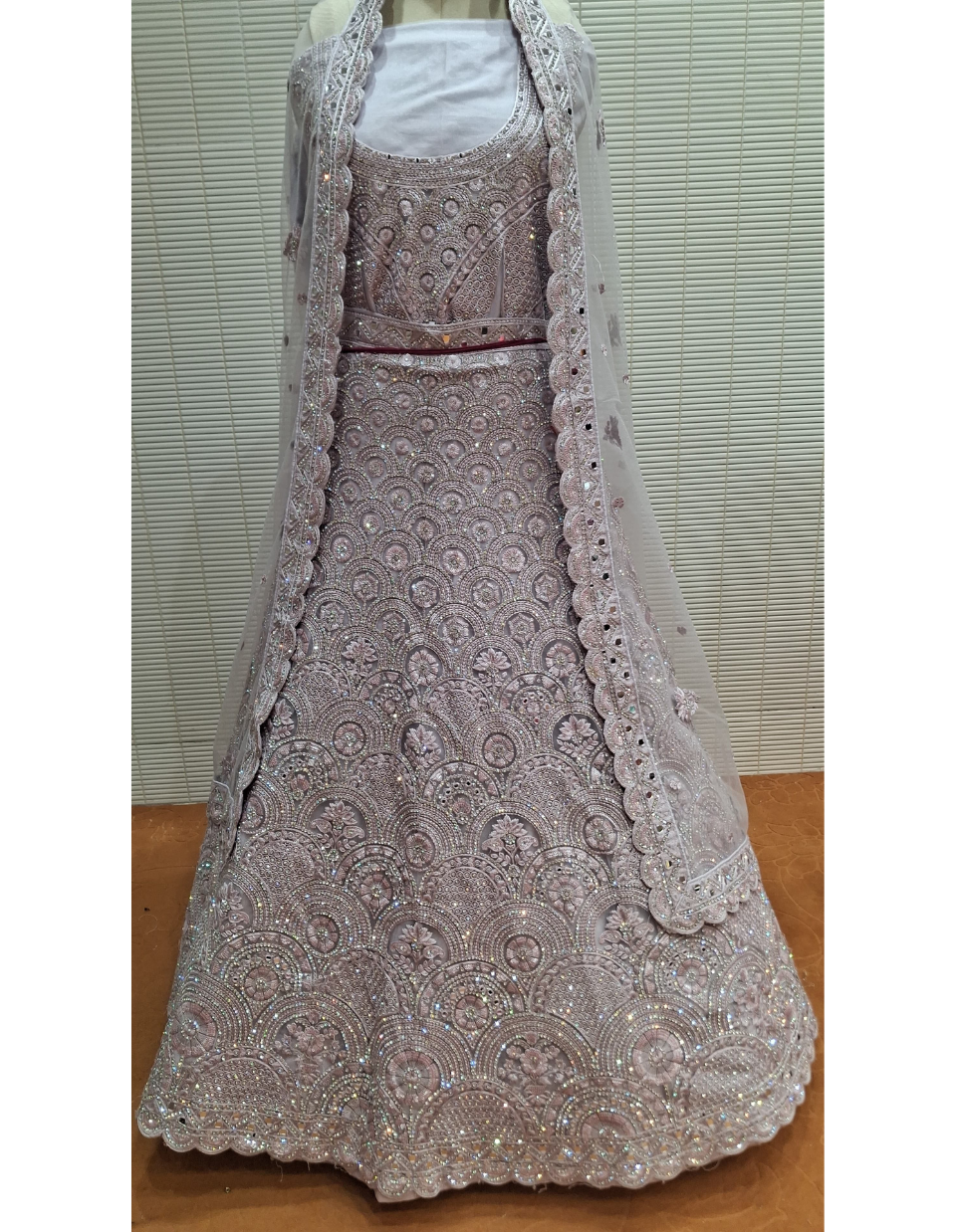 Soft Lilac Bridal Lehenga with All-over Sequins & Threadwork