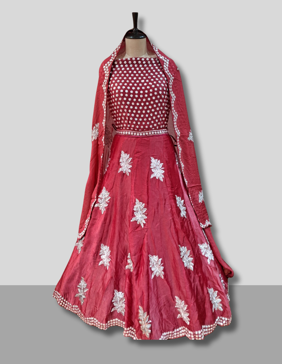 Deep Maroon Embroidered Party Wear Lehenga