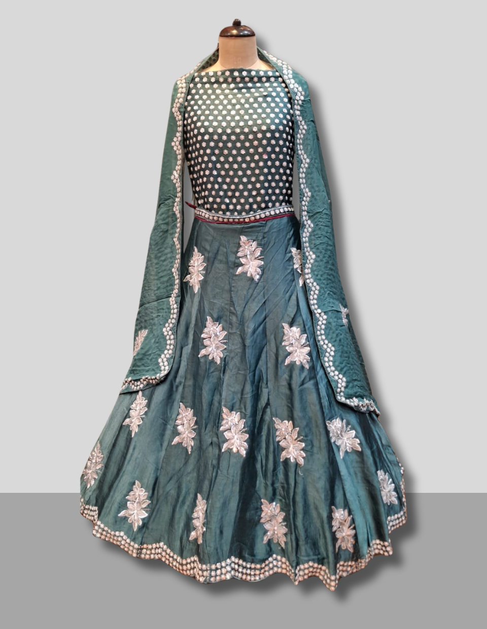 Teal Green Embroidered Party Wear Lehenga