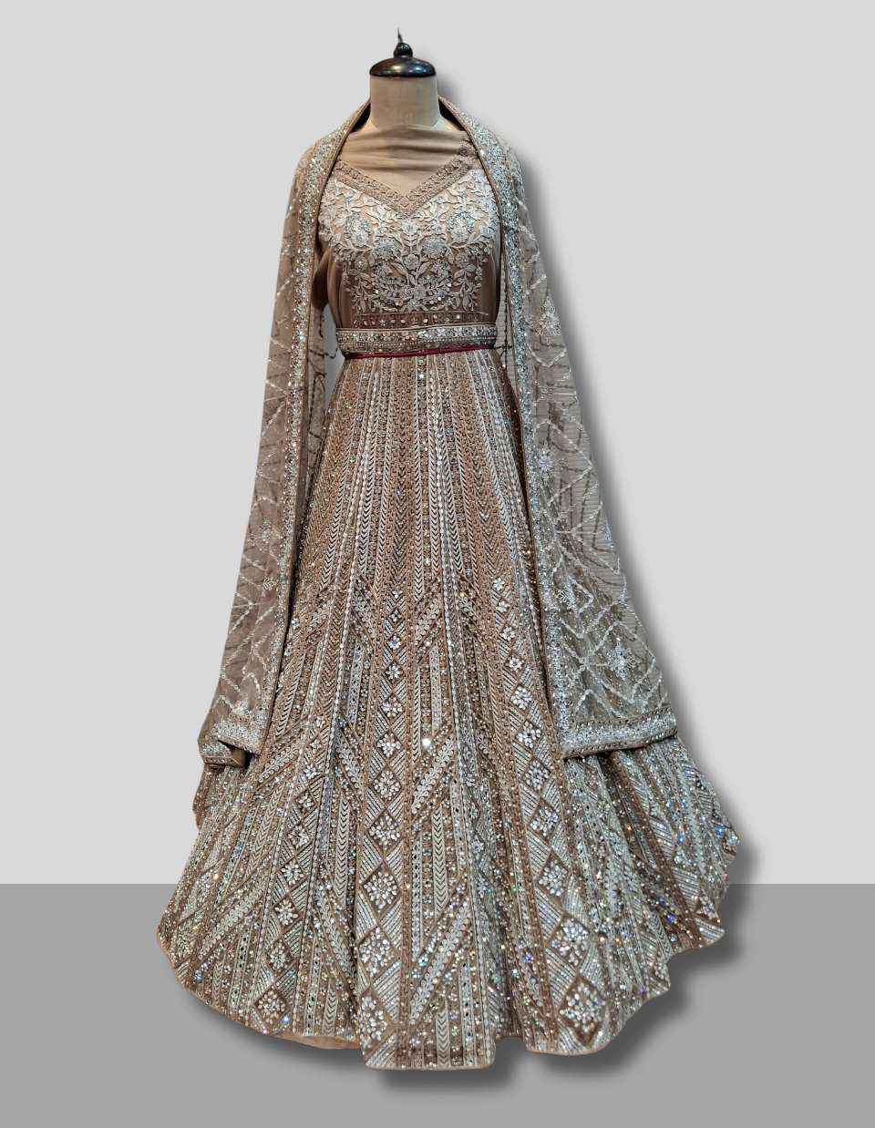 Champagne Gold Heavily Embroidered Party Wear Lehenga