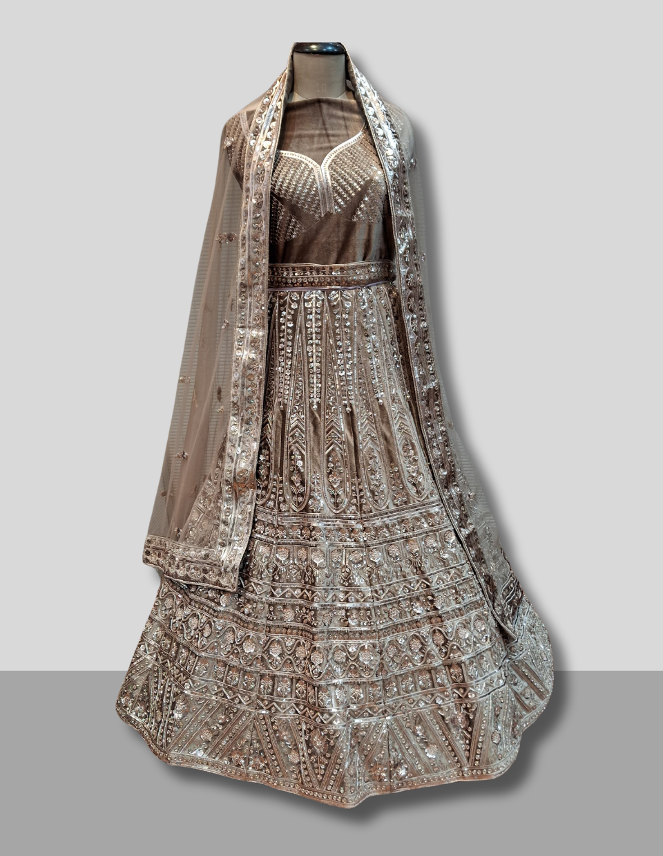 Champagne Gold Mirror Embroidered Party Wear Lehenga