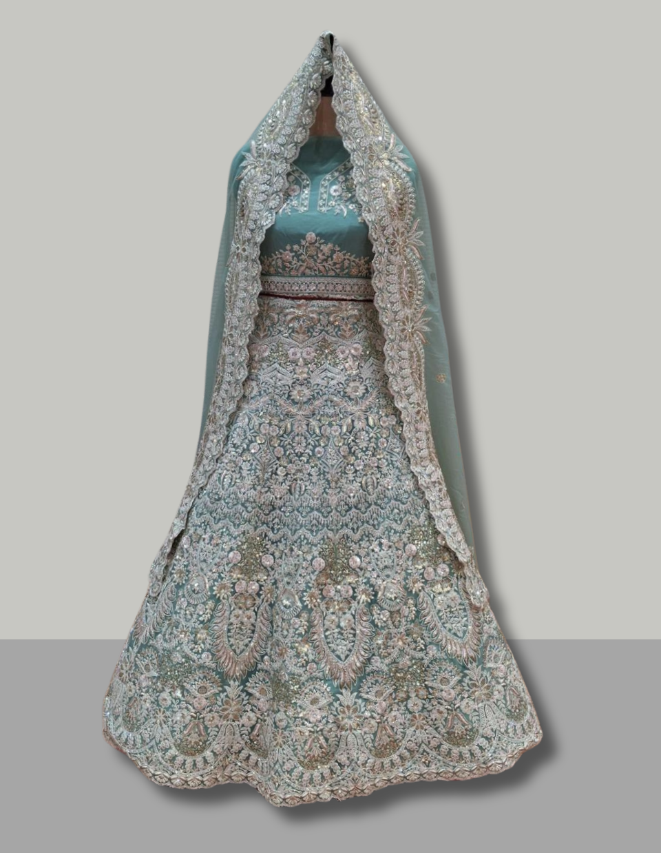 Aqua Embroidered Lehenga