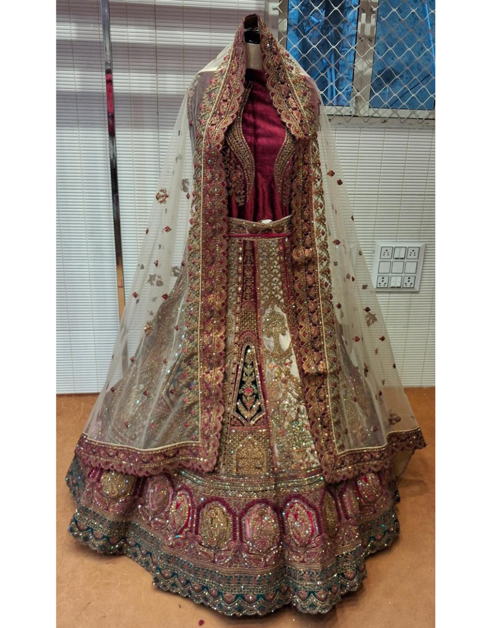 Plum Velvet Bridal Lehenga with Hand Embellished Dupatta