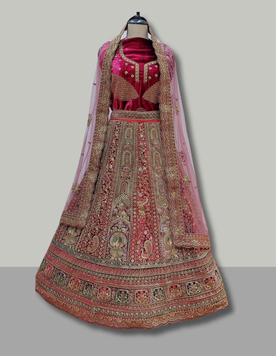 Royal Maroon Velvet Bridal Lehenga with Heavy Hand Embroidery