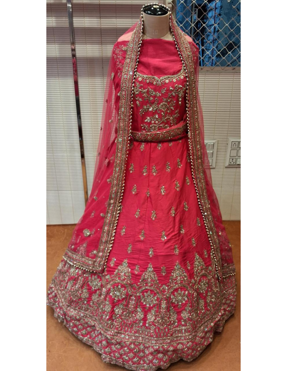 Rose Pink Thread and Sequin Embroidered Lehenga