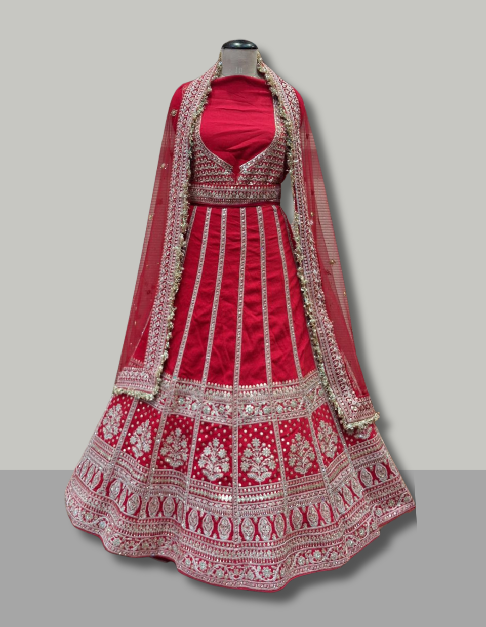 Elegant Red Lehenga with Vertical Zari Panel Embroidery