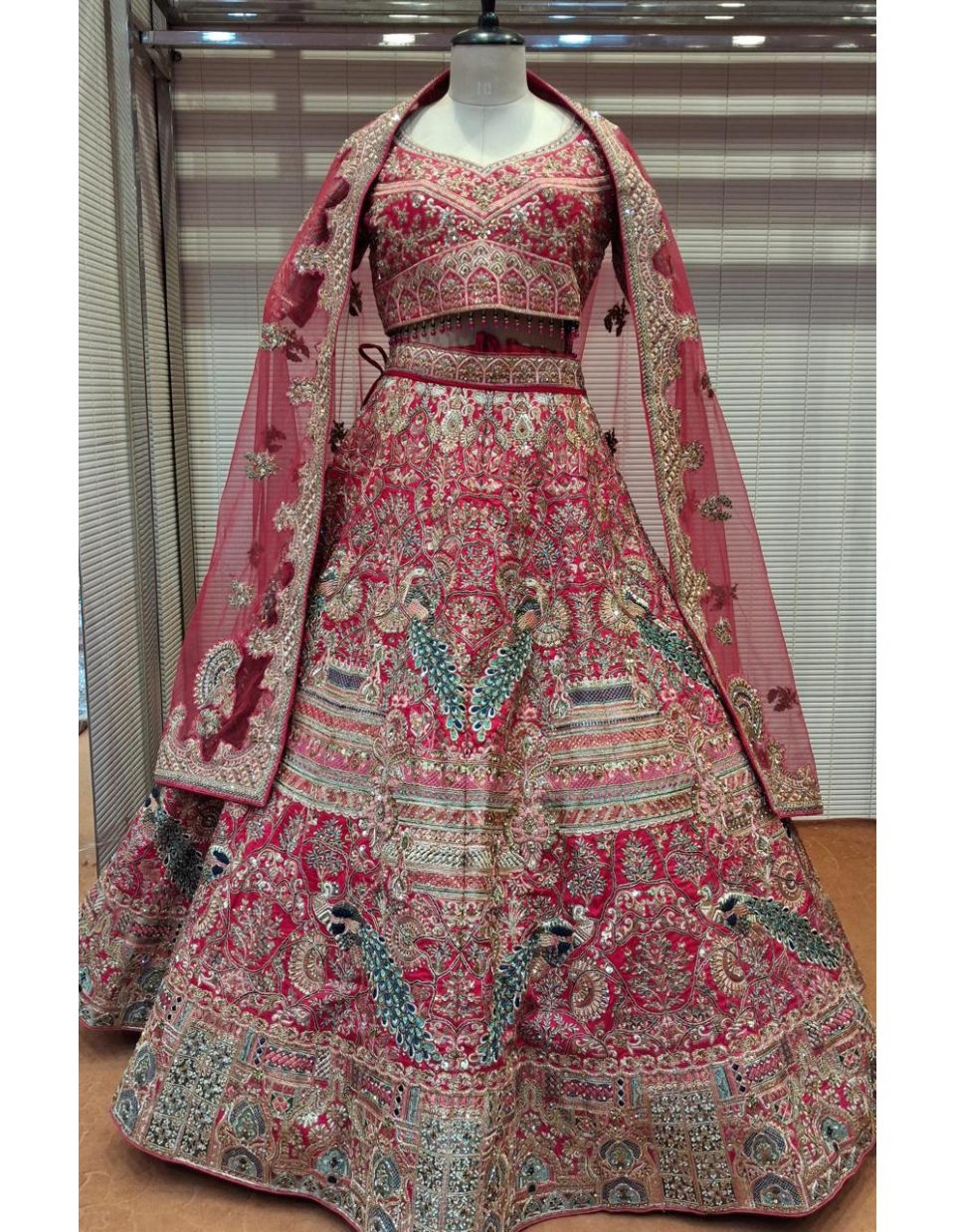 Glamorous Wine Embroidered Party Wear Lehenga