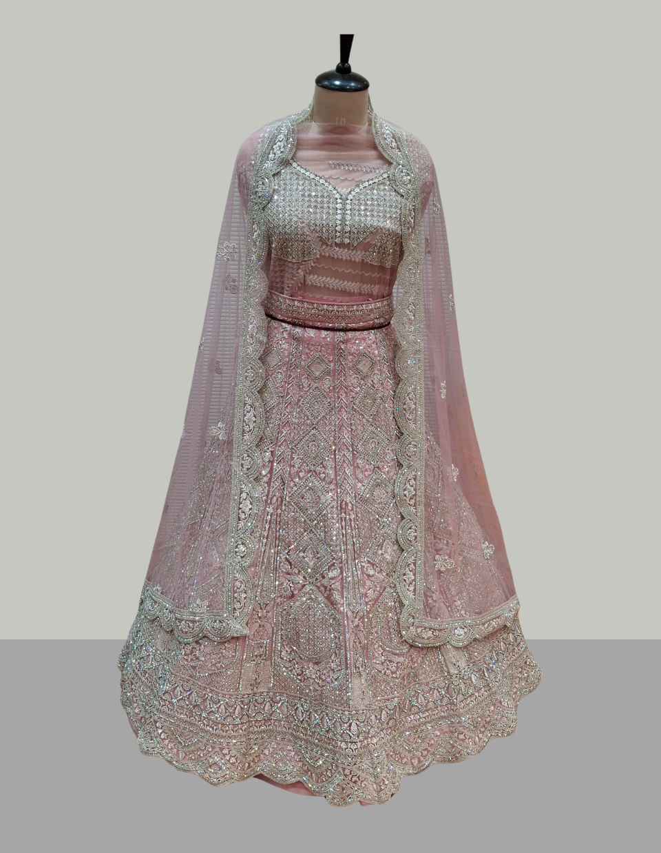 Ivory Blush Chevron Sequin Lehenga