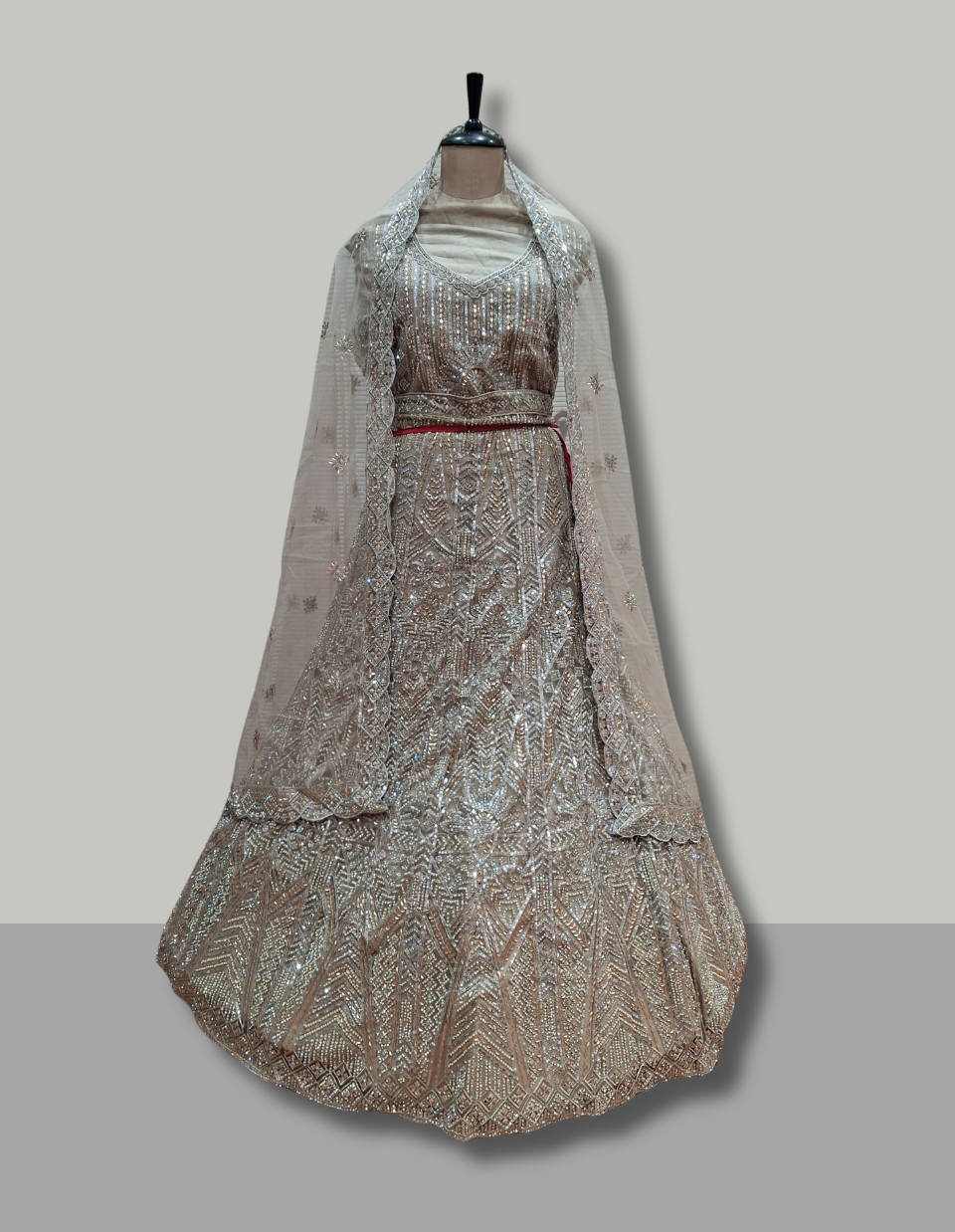 Champagne Gold Geometric Sequin Lehenga Set