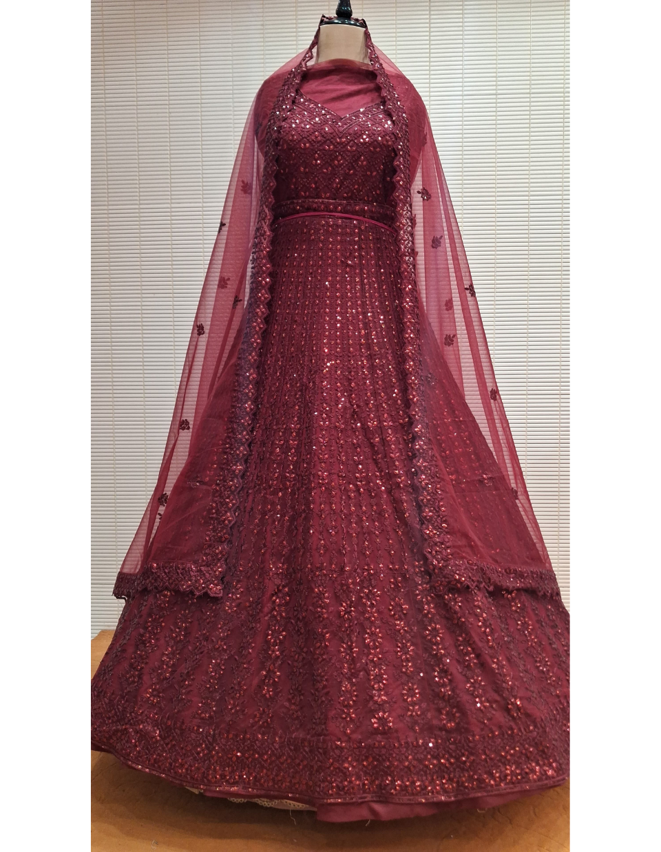 Deep Maroon Sequin Embellished Lehenga for Weddings