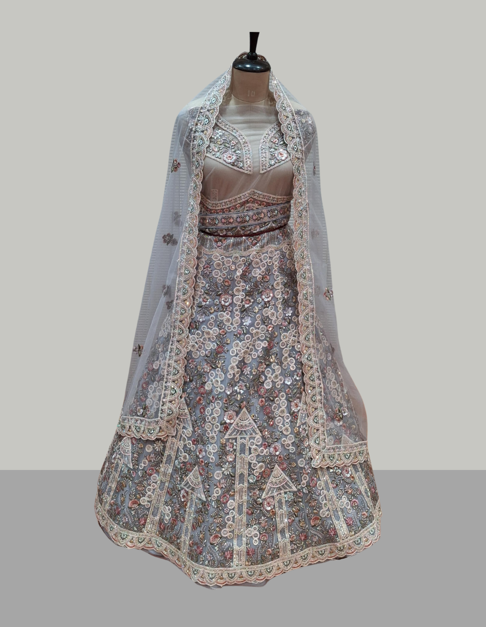 Steel Grey Multicolor Sequin Embroidered Lehenga