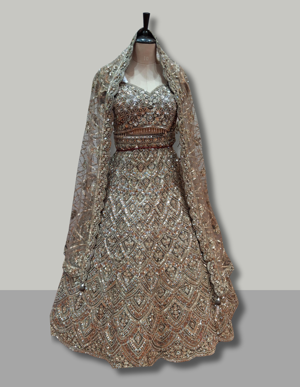 Golden Brown Heavy Embroidered Lehenga
