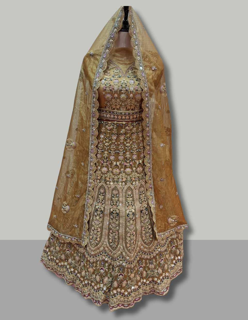 Antique Gold Heavy Work Bridal Lehenga