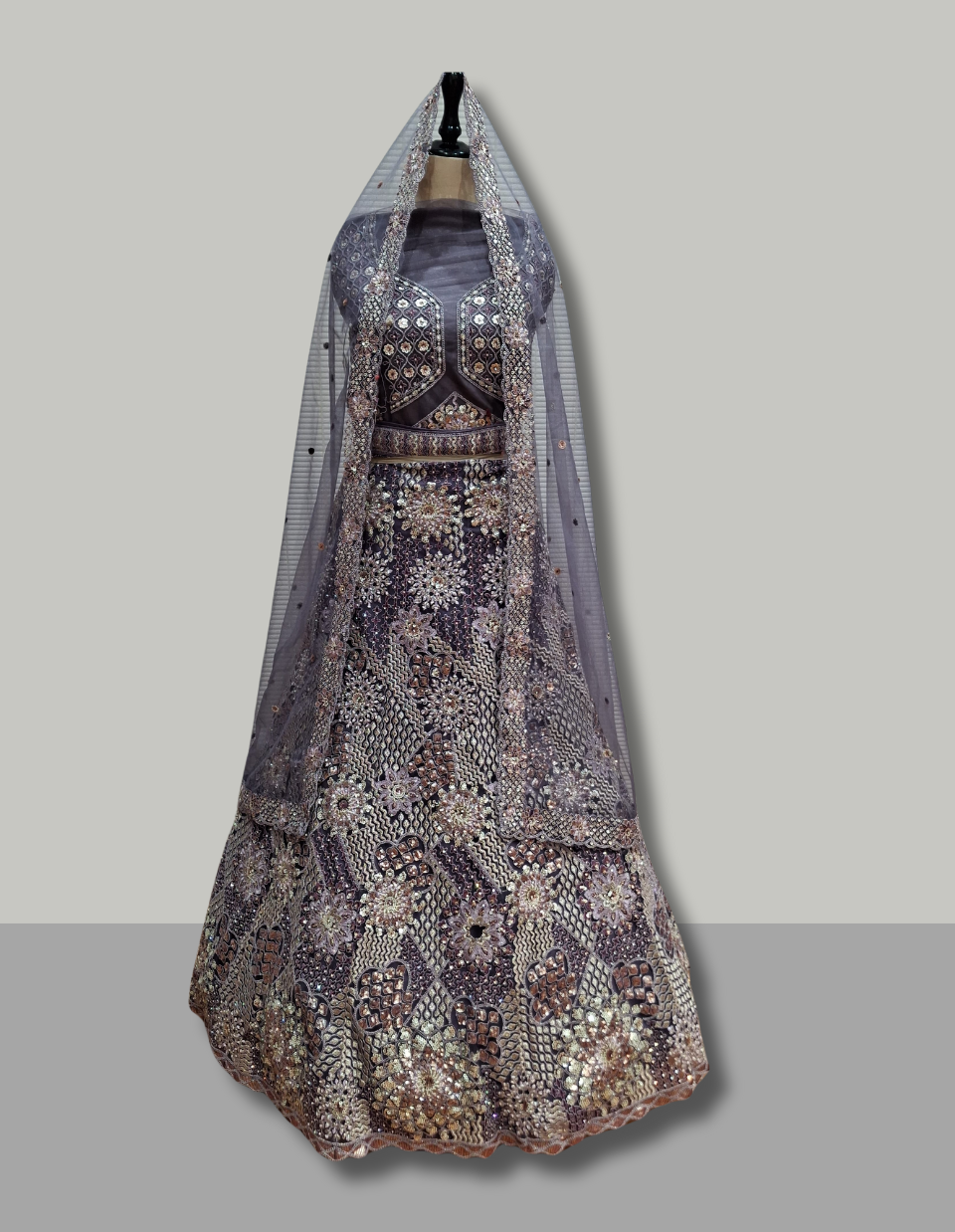 Plum & Gold Heavy Embroidered Bridal Lehenga