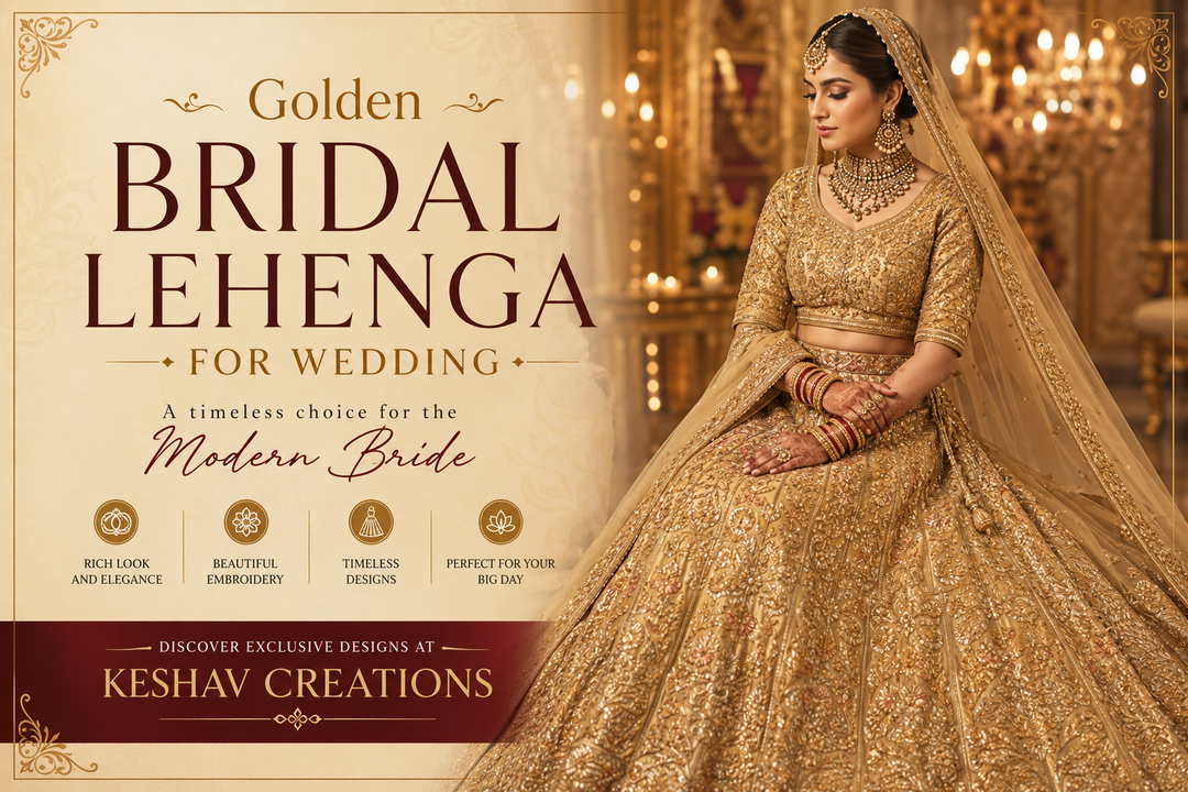 Golden bridal lehenga for wedding with intricate designer embroidery