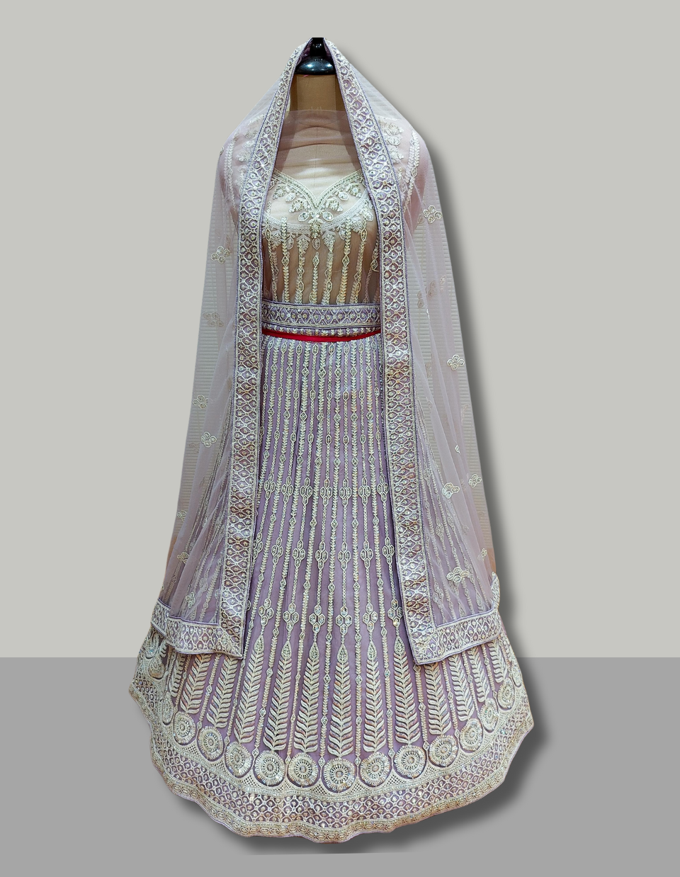 Lavender Thread Embroidered Designer Lehenga with Net Dupatta