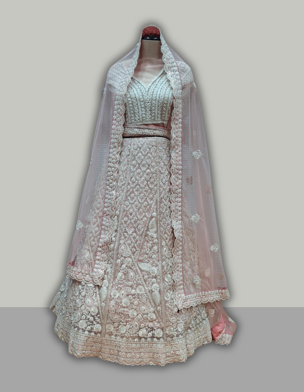 Affordable Blush Pink Heavily Embroidered Girlish Lehenga