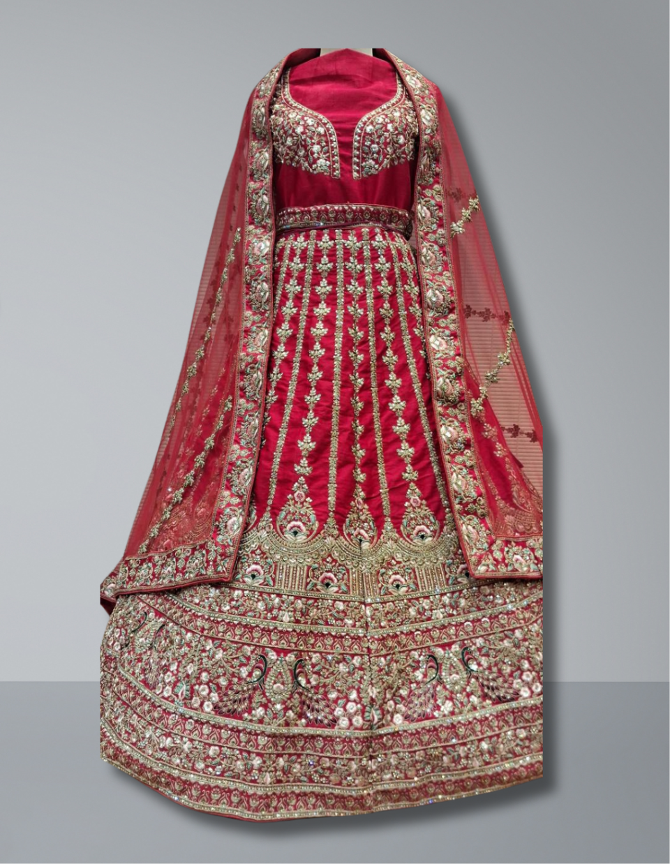 Crimson Red Bridal Lehenga with Handcrafted Zardozi and Stonework