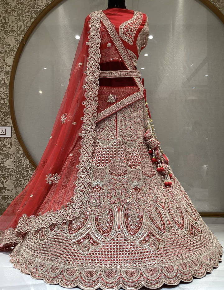 Heavy Work Double Dupptta Bridal lehenga in red color