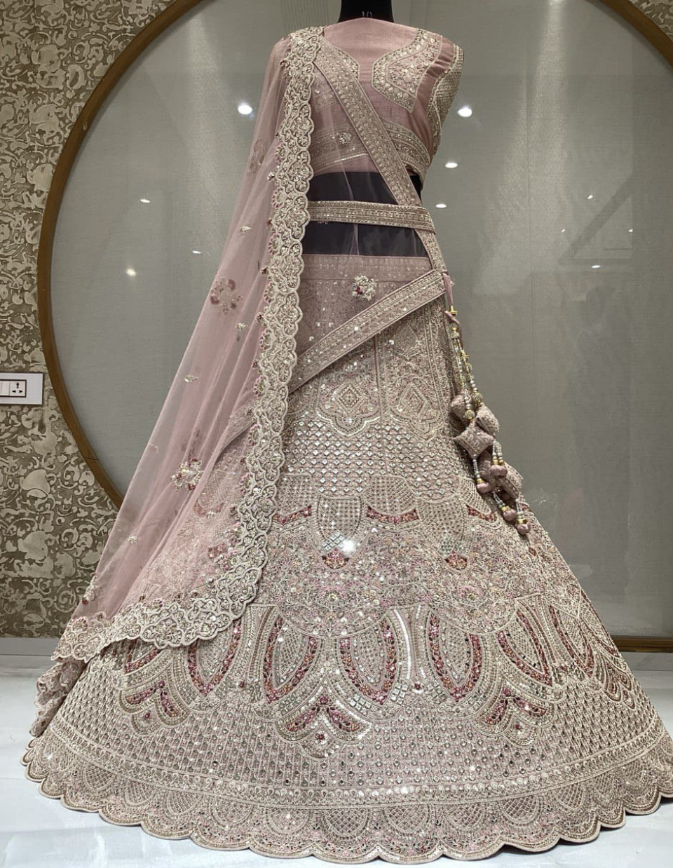 Heavy Work Double Dupptta Bridal lehenga in light pink color