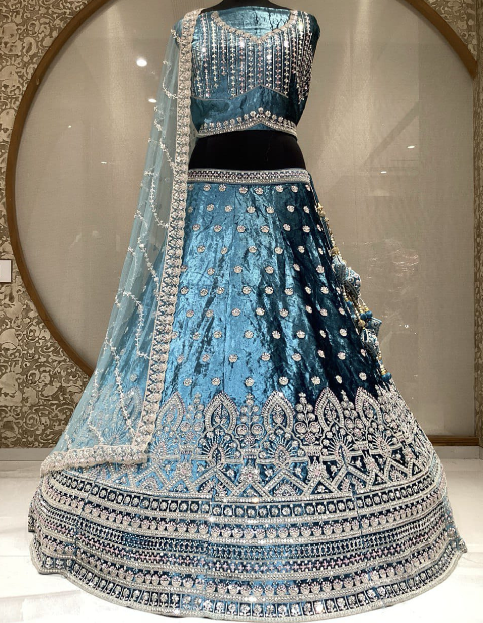 Velvet Lehenga in Blue color 