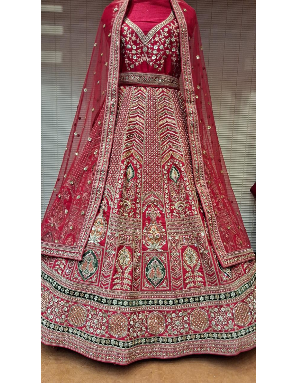 Deep Red Traditional Bridal Lehenga with Antique Zardosi Embroidery