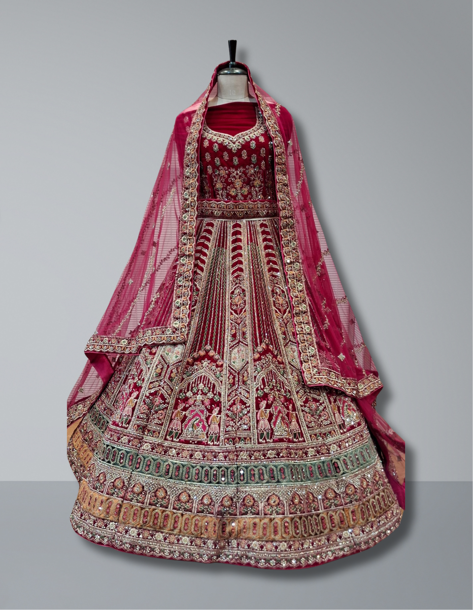 Bridal Lehenga in Deep Maroon with Intricate Embroidery