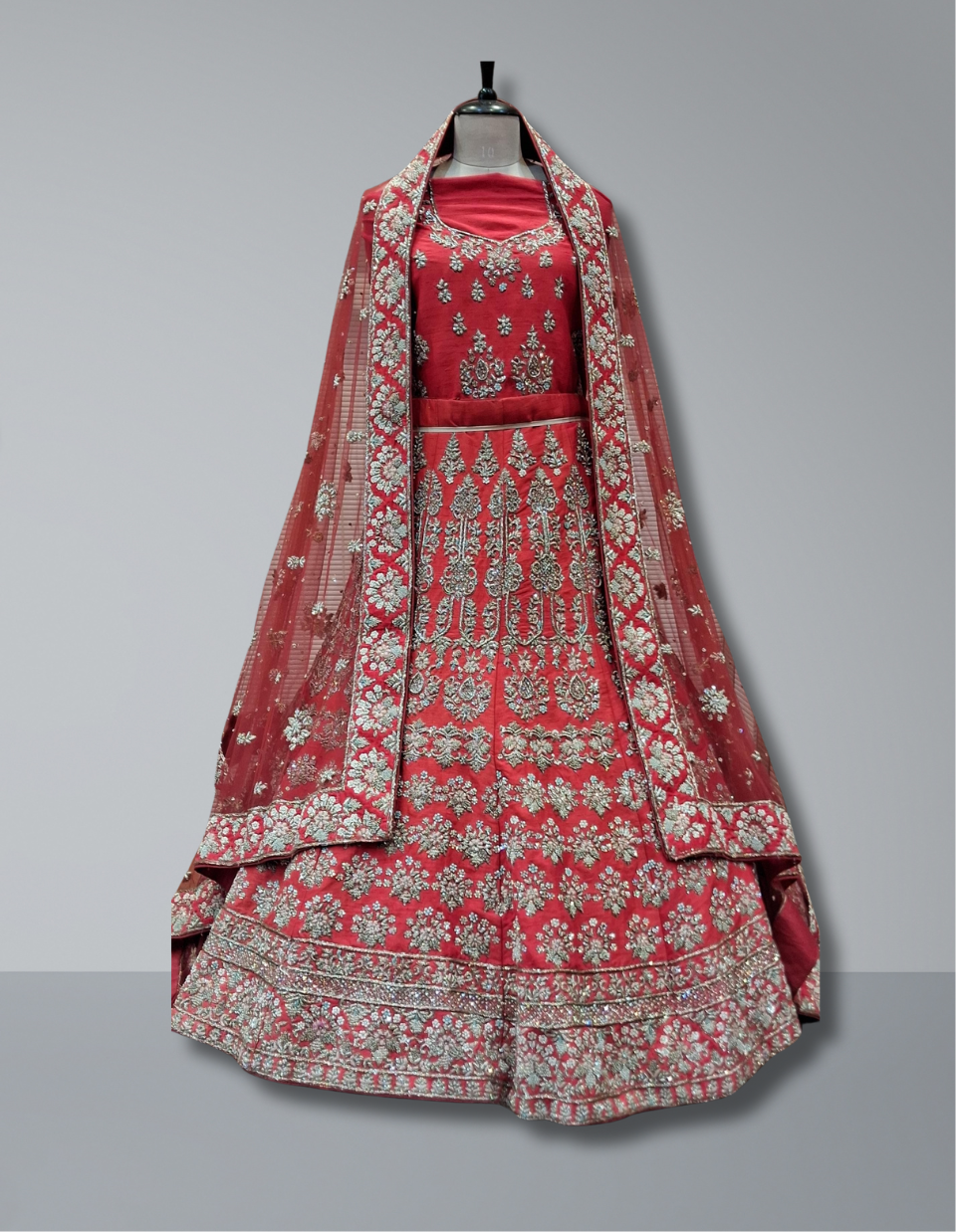  Red Embroidered Bridal Lehenga 