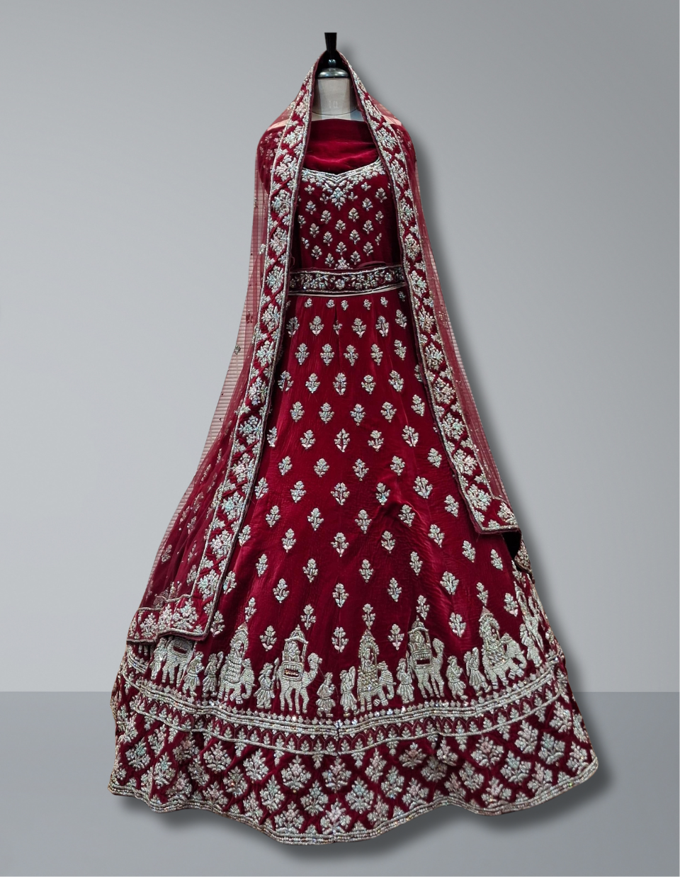 Maroon Velvet Bridal Lehenga