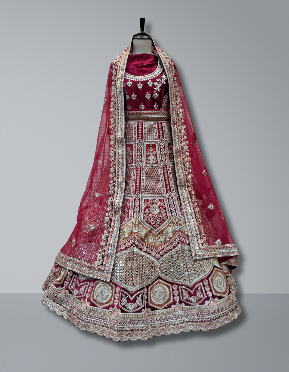 MAROON VELVET BRIDAL LEHENGA