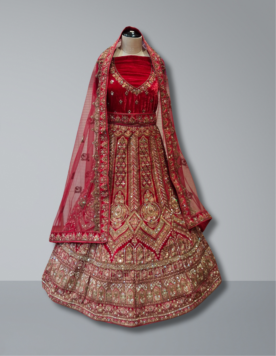 Regal Red Bridal Lehenga with Intricate Zari and Sequin Embroidery