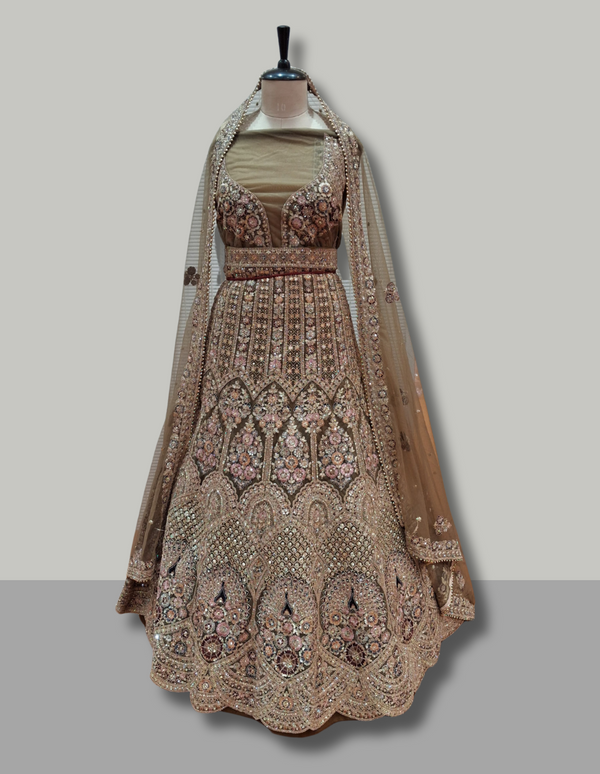 Antique Bronze Bridal Lehenga Set with Intricate Embroidery