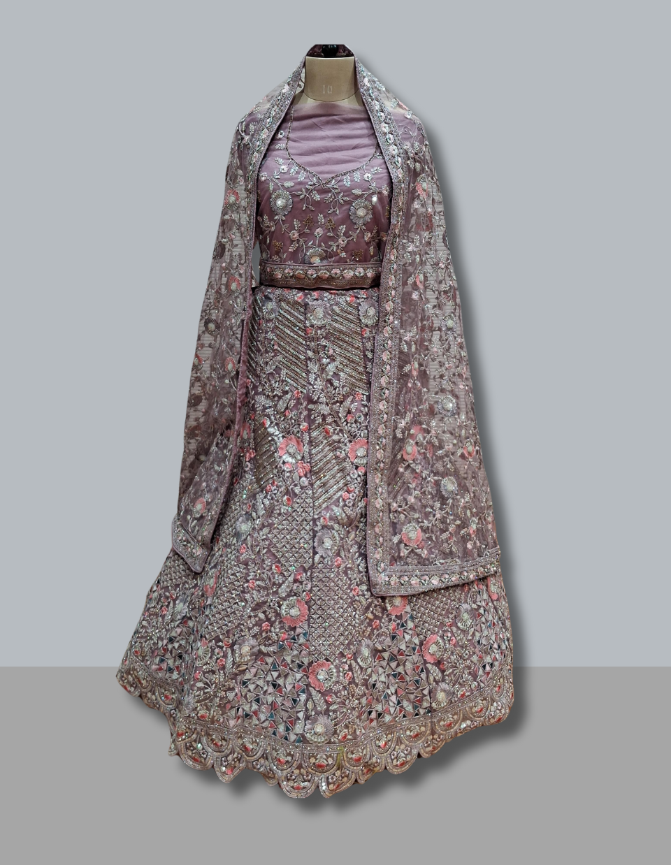 Refreshing Sage Pink Silk Lehenga Adorned with Pink Floral Embroidery