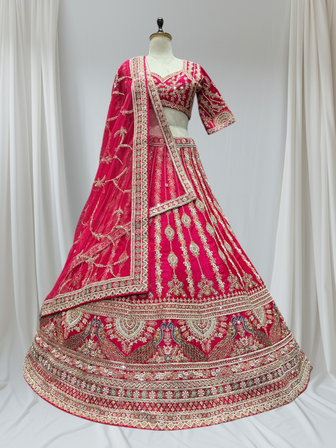 Rani Pink & Royal Red Silk Lehenga Choli for brides