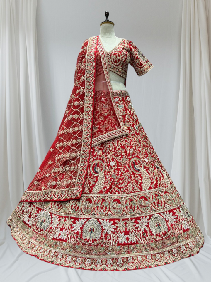 Silk Embroidered Lehenga in Royal Red – Bridal & Festive Wear | Keshav Creations