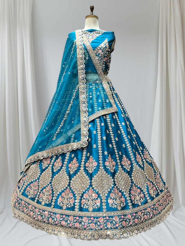 Firozi Colour Designer Party Wear Lehenga for girls 