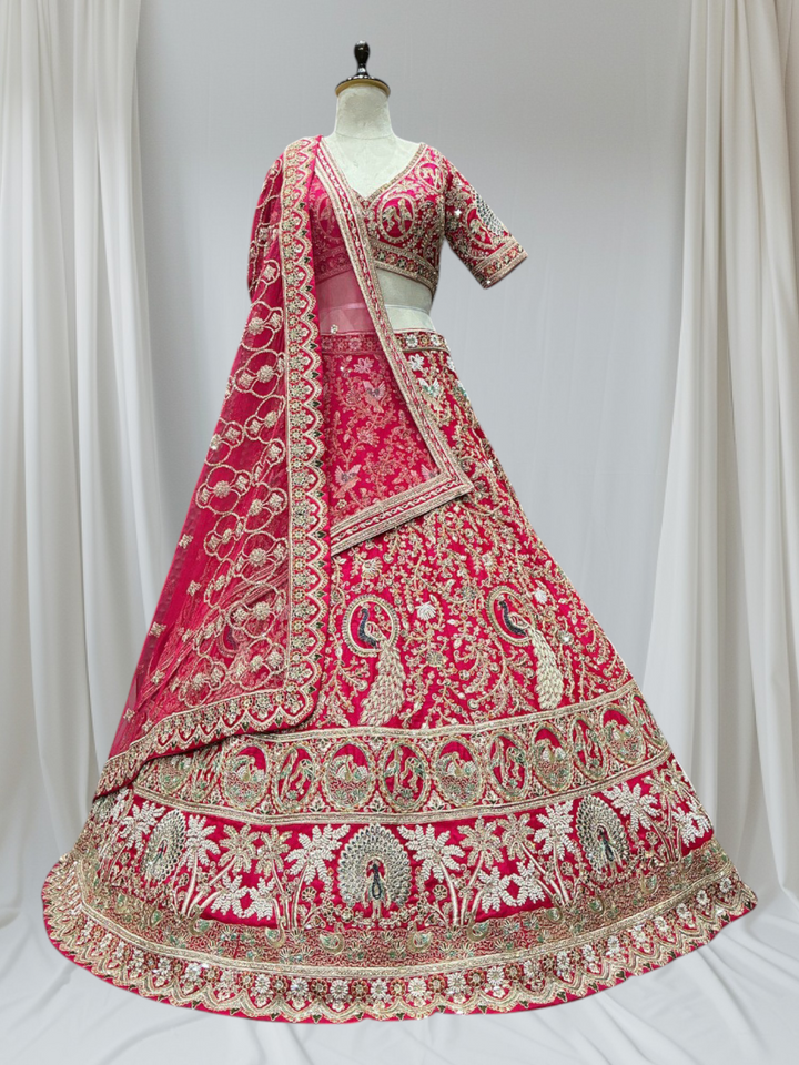 Silk Embroidered Lehenga in Rani Pink Bridal & Festive Wear | Keshav Creations