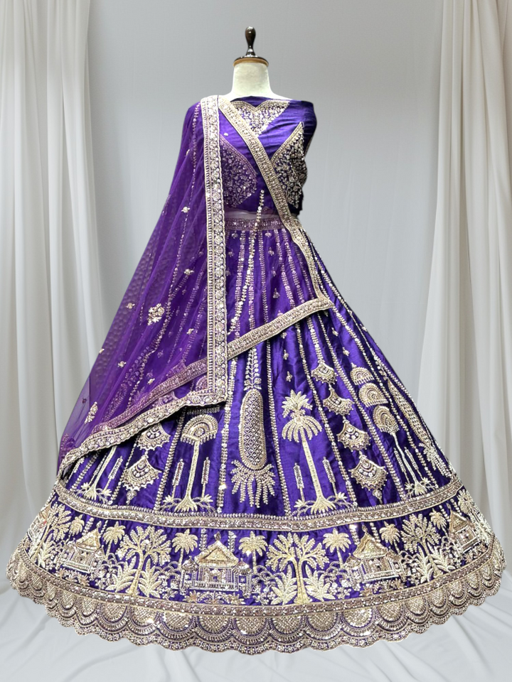 Royal Purple Designer Bridal Wear Lehenga for Girls 