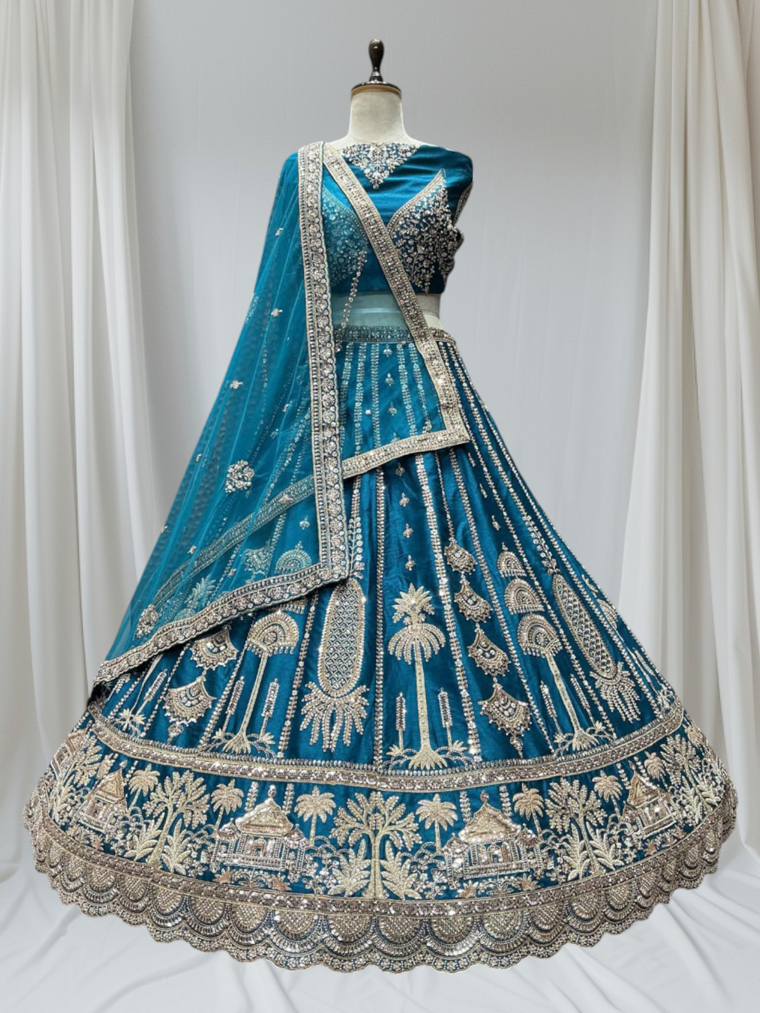 Firozi Colour Designer Bridal Lehenga for Girls 