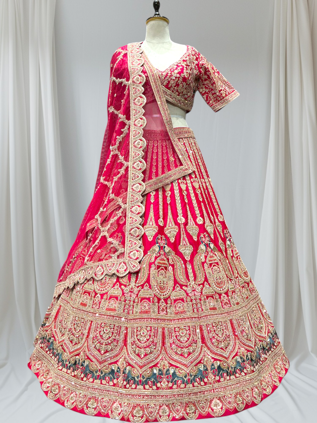 Rani Colour Silk Bridal Lehenga with Heavy Embroidery | Keshav Creations