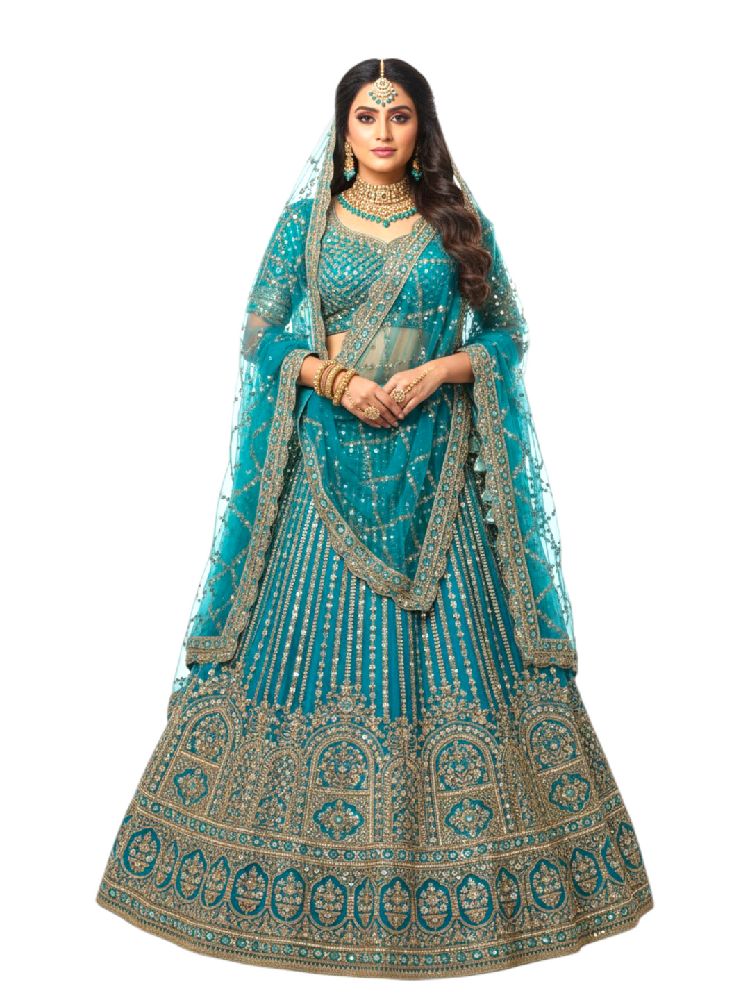 Teal green embroidered lehenga with dupatta for reception wear in Delhi Chandni Chowk

