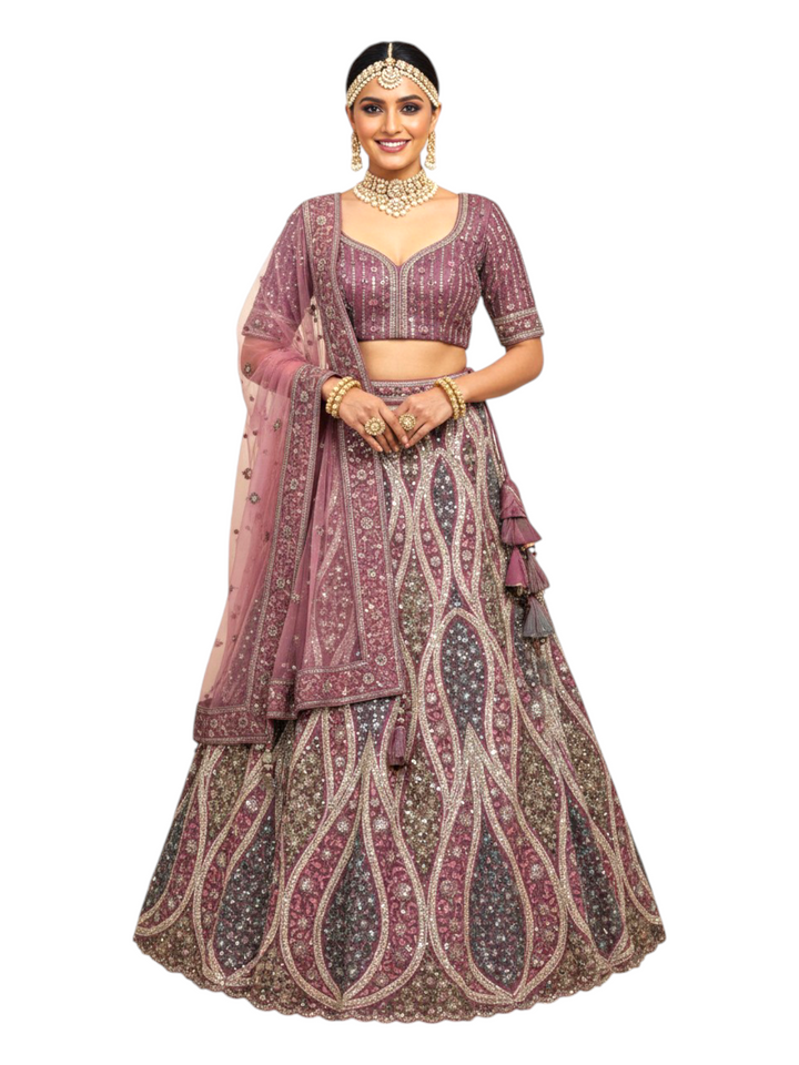 Purple embroidered party wear lehenga choli with dupatta for women in Delhi Chandni Chowk