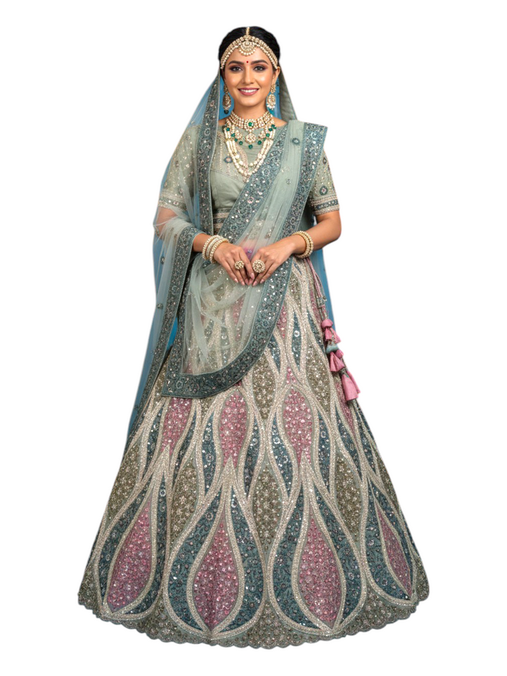 Teal Green embroidered party wear lehenga choli with dupatta for women in Delhi Chandni Chowk