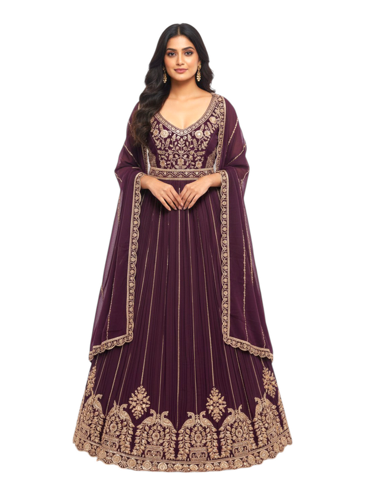 Wine color designer lehenga choli with intricate embroidery for wedding and party wear