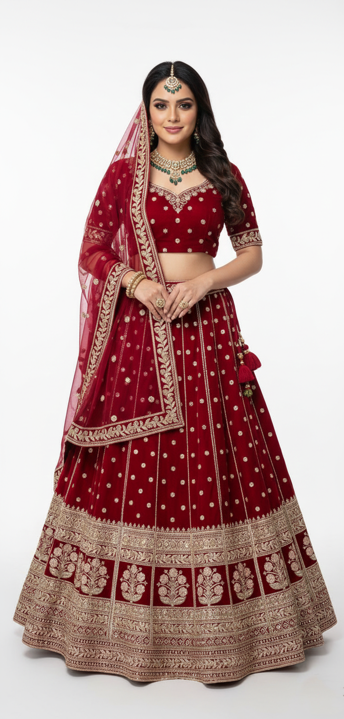 Bride wearing red bridal lehenga from Keshav Creations Chandni Chowk Delhi wedding collection