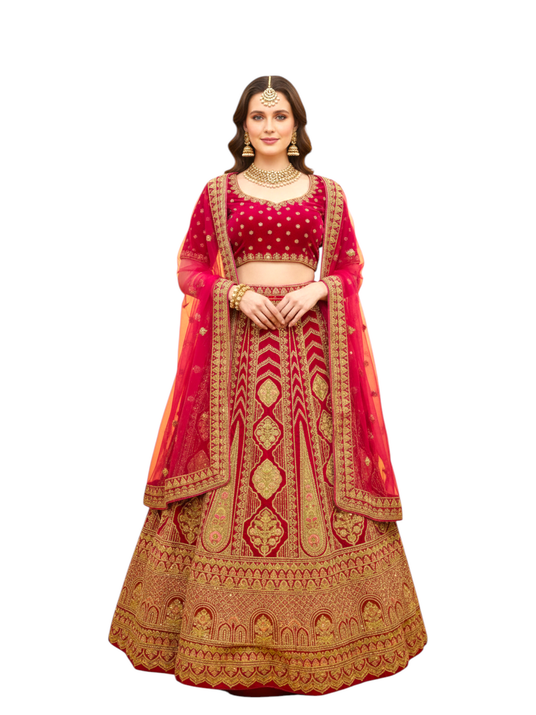 Royal Red Bridal Lehenga with Golden Zari Work 