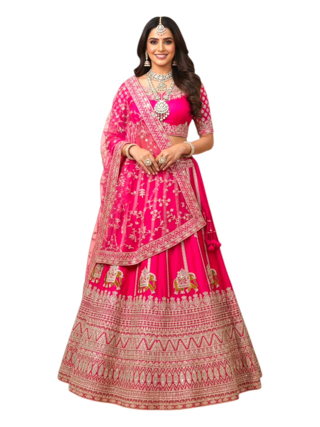 Rani Pink Embroidered Bridal Lehenga for wedding 
