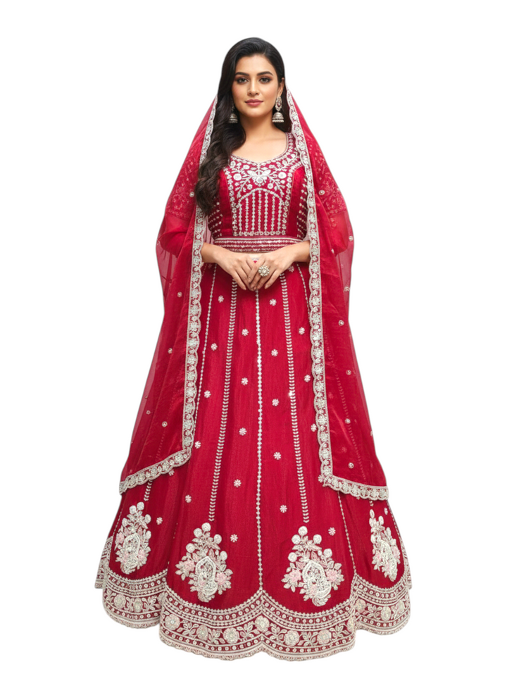 Rust Orange and Royal Red Bridesmaid Lehenga for Girls