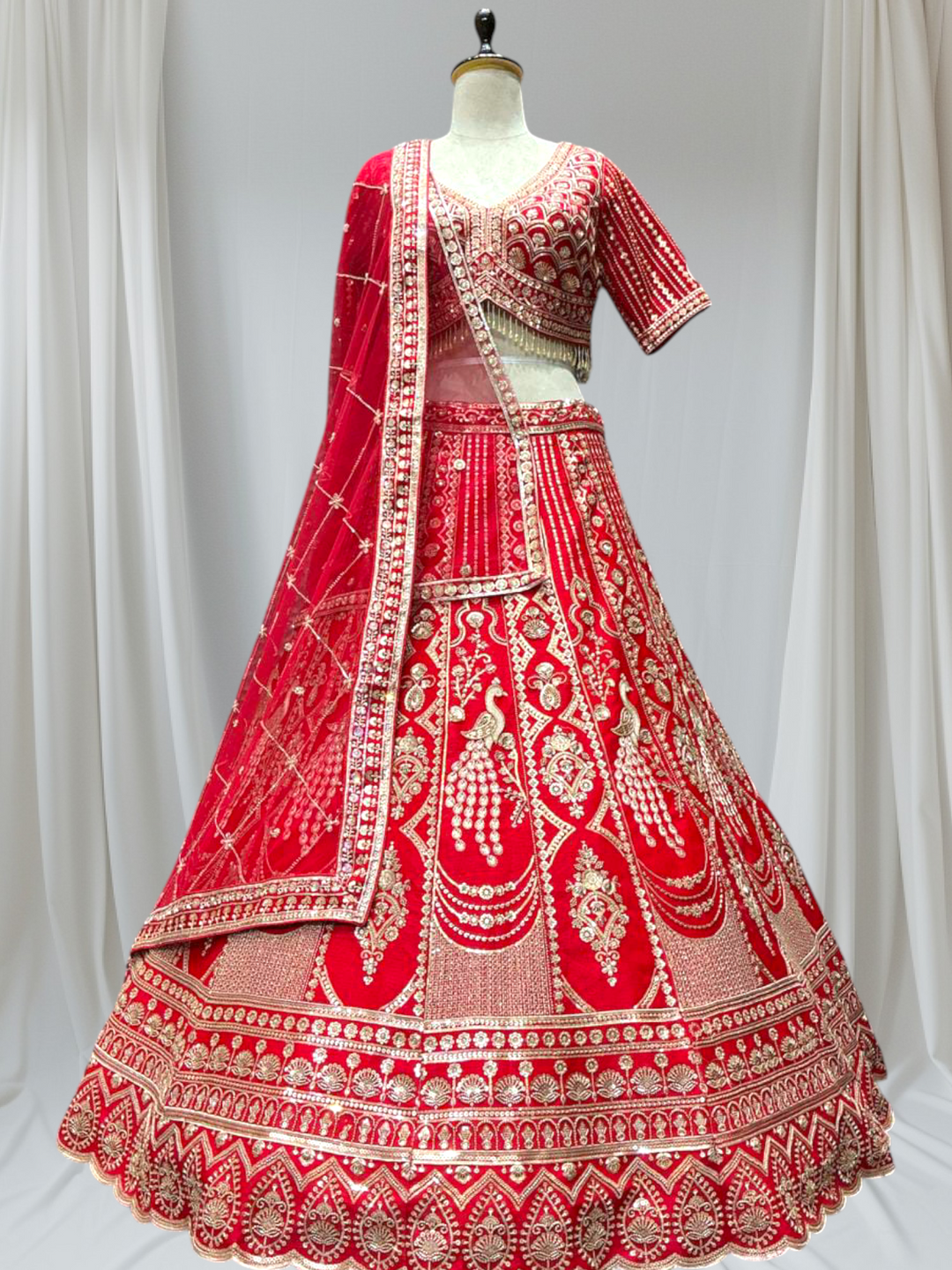 Red embroidered traditional Bridal Lehenga